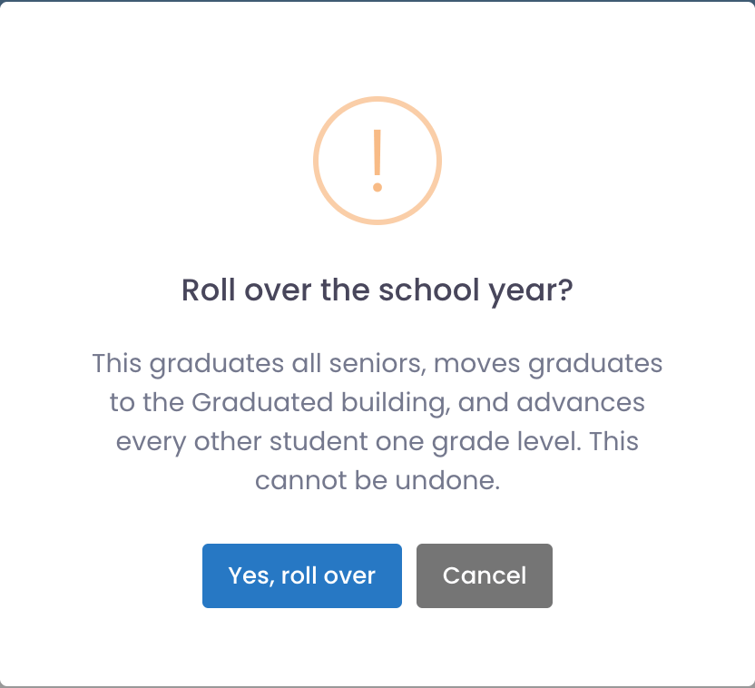 Confirmation dialog asking you to confirm before the rollover runs