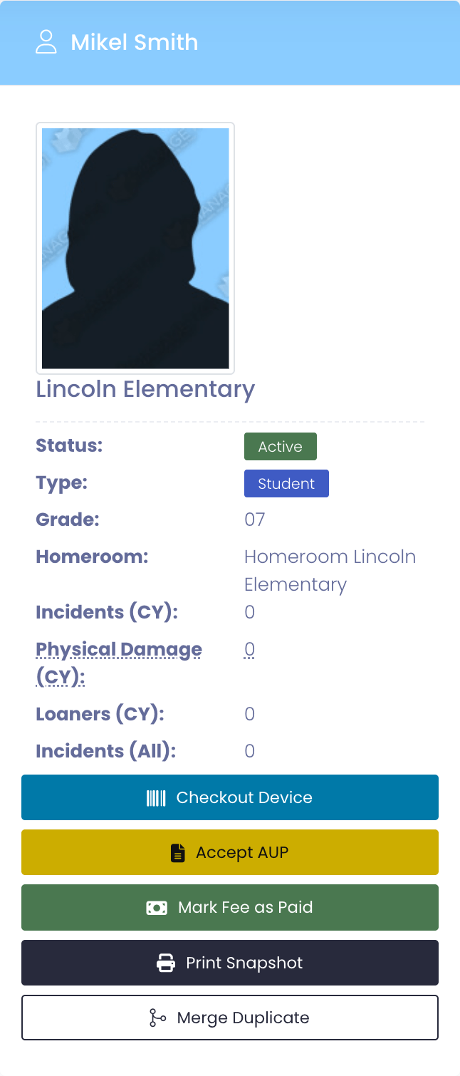 A student profile showing the Homeroom line in the User Information panel