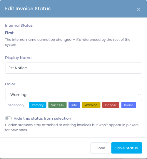 Edit Invoice Status modal