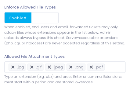 Enforce Allowed File Types toggle and the picker beneath it