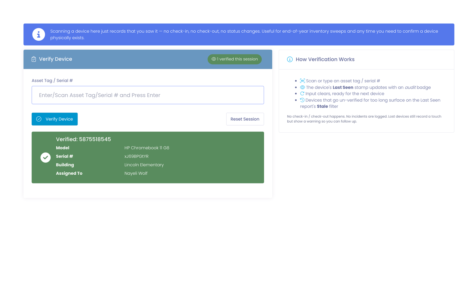 Rapid Verify scanner page