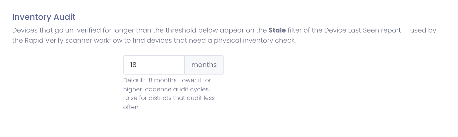 Inventory Audit setting on the Device Management tab