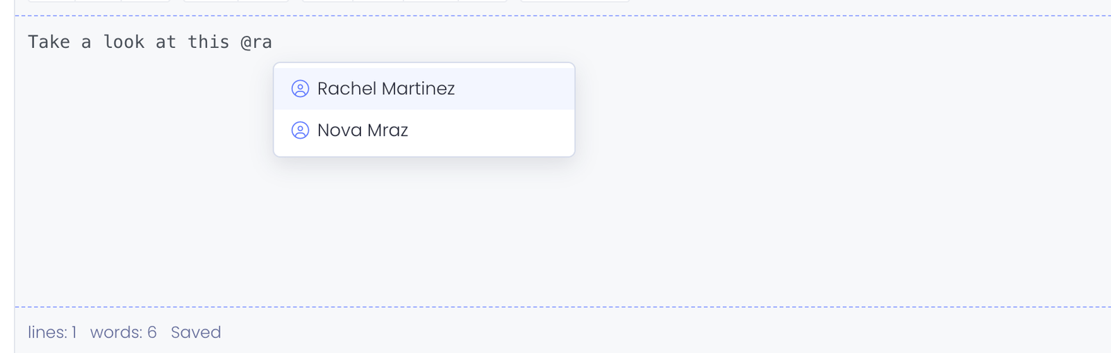 Autocomplete dropdown anchored under the @ symbol showing matching admins