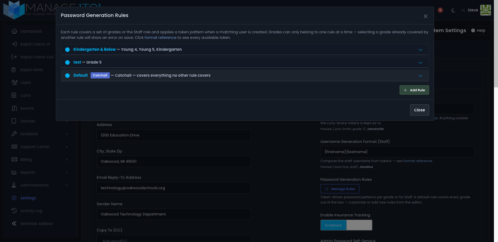 Password Generation Rules editor