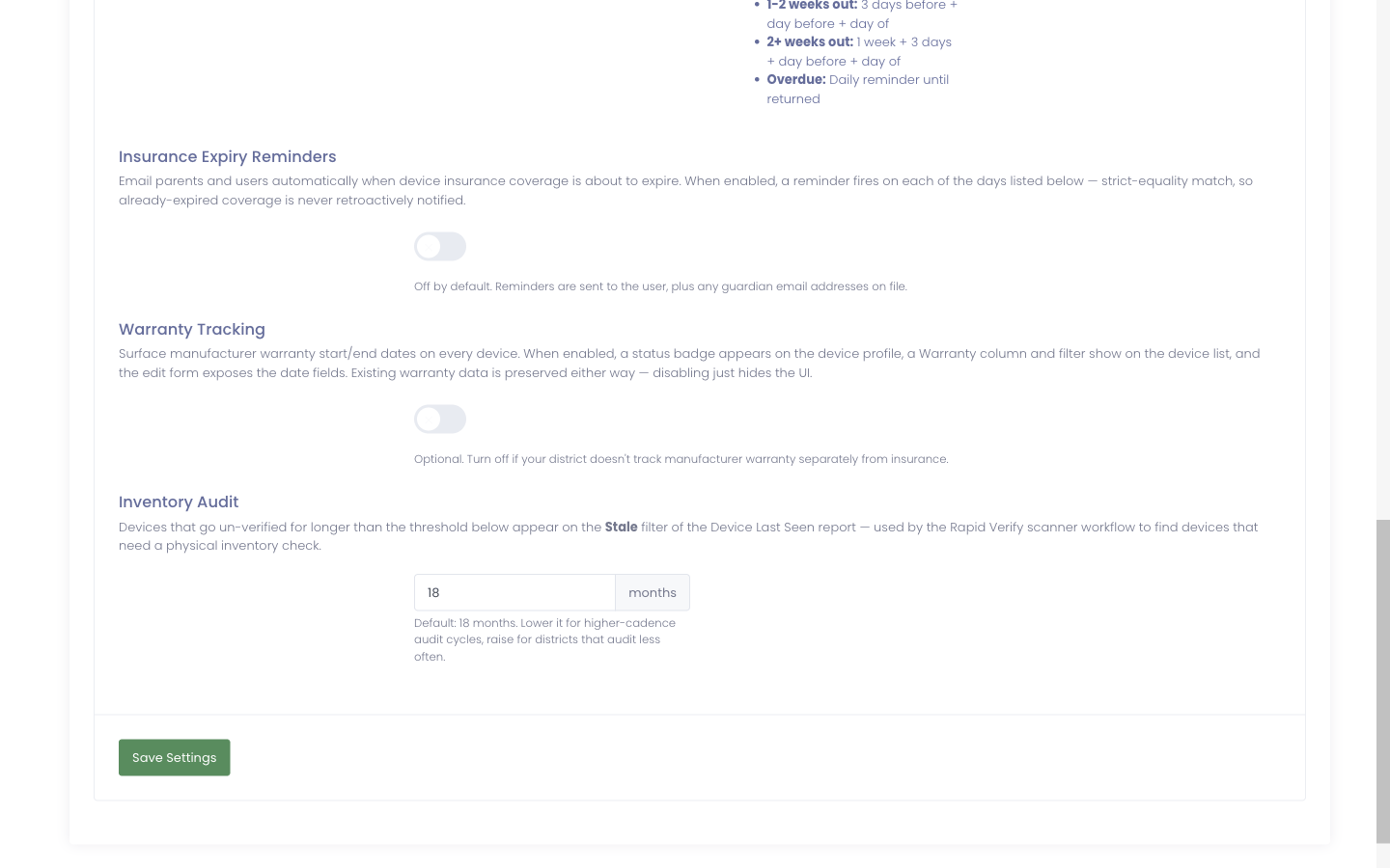 Step 2: Warranty Tracking toggle (default off)