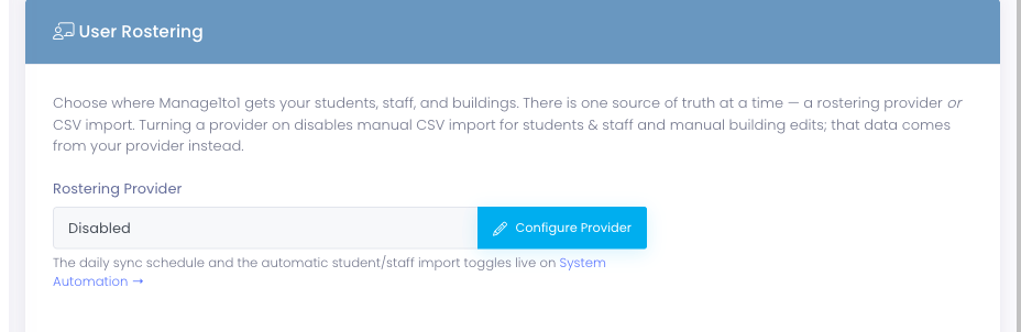 The User Rostering section on the Integrations page